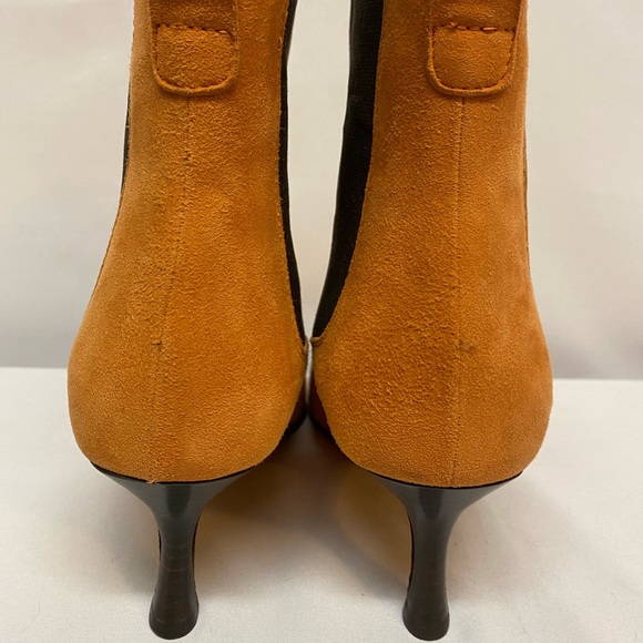 LAMBERTSON TRUEX Orange Suede Pointy Toe Kitten Heels Ankle Boots 36.5 Euro 6 US - Picture 8 of 16